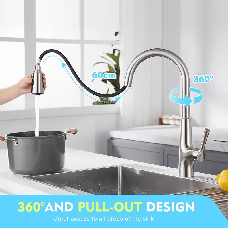 Crea Touch on Sensor Kitchen Facuet with Pull Down Sprayer，Brushed Kitchen Sink Faucet，360° Swivel Single Handle 1 Hole 3 Holes，Magnetic Docking Stainless Steel Bar RV Sink Faucet - Image 3